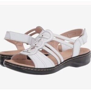 Clarks Lisa Janna OrthoLite white slip on leather sandals  size 7.5 NWOT
